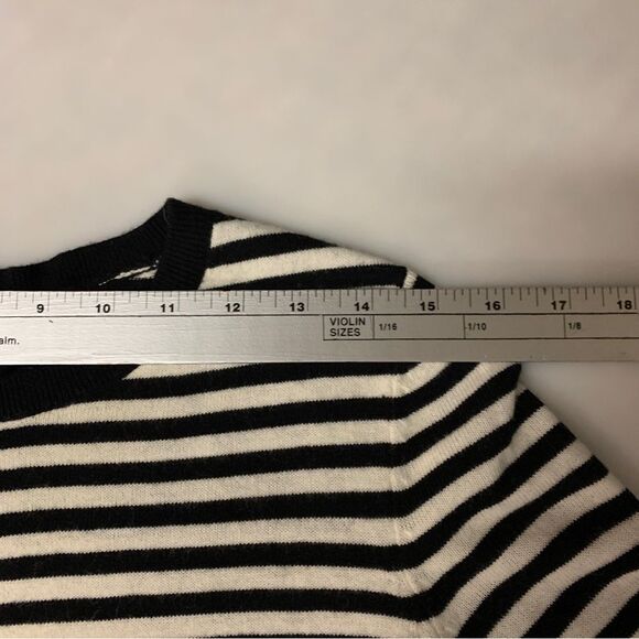 Talbots Black Ivory Striped Lambswool Blend Long Bell Sleeve Sweater Size S - Picture 9 of 10